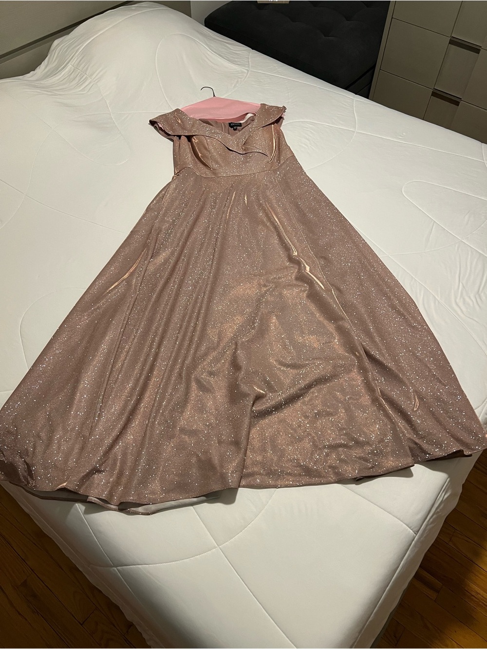 Xscape Rose Gold Sparkle Maxi Dress